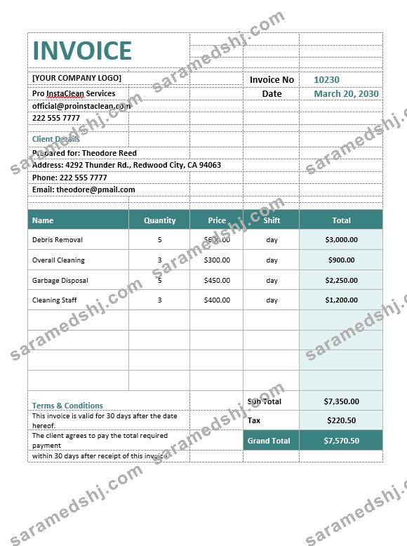 Construction Cleaning Invoice Template